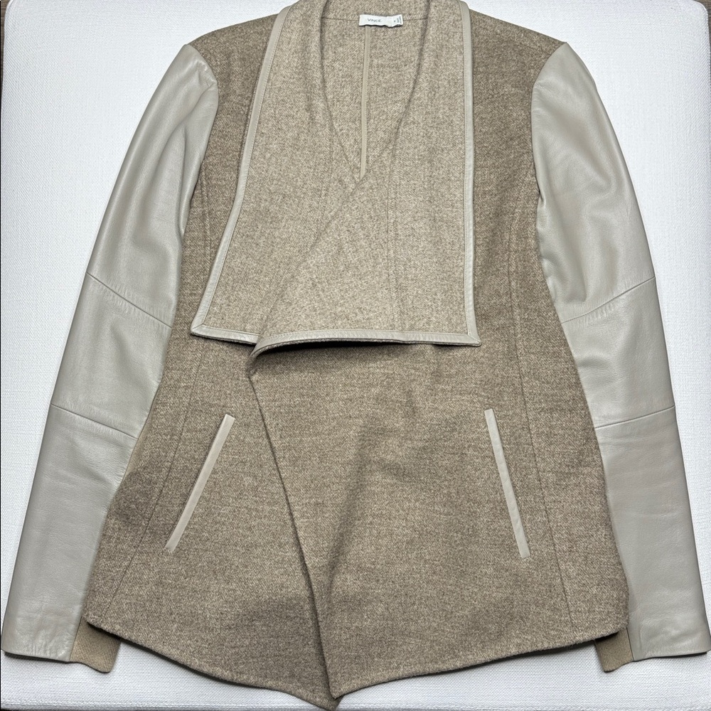 Vince Women's Jacket in Tan with Leather Sleeves